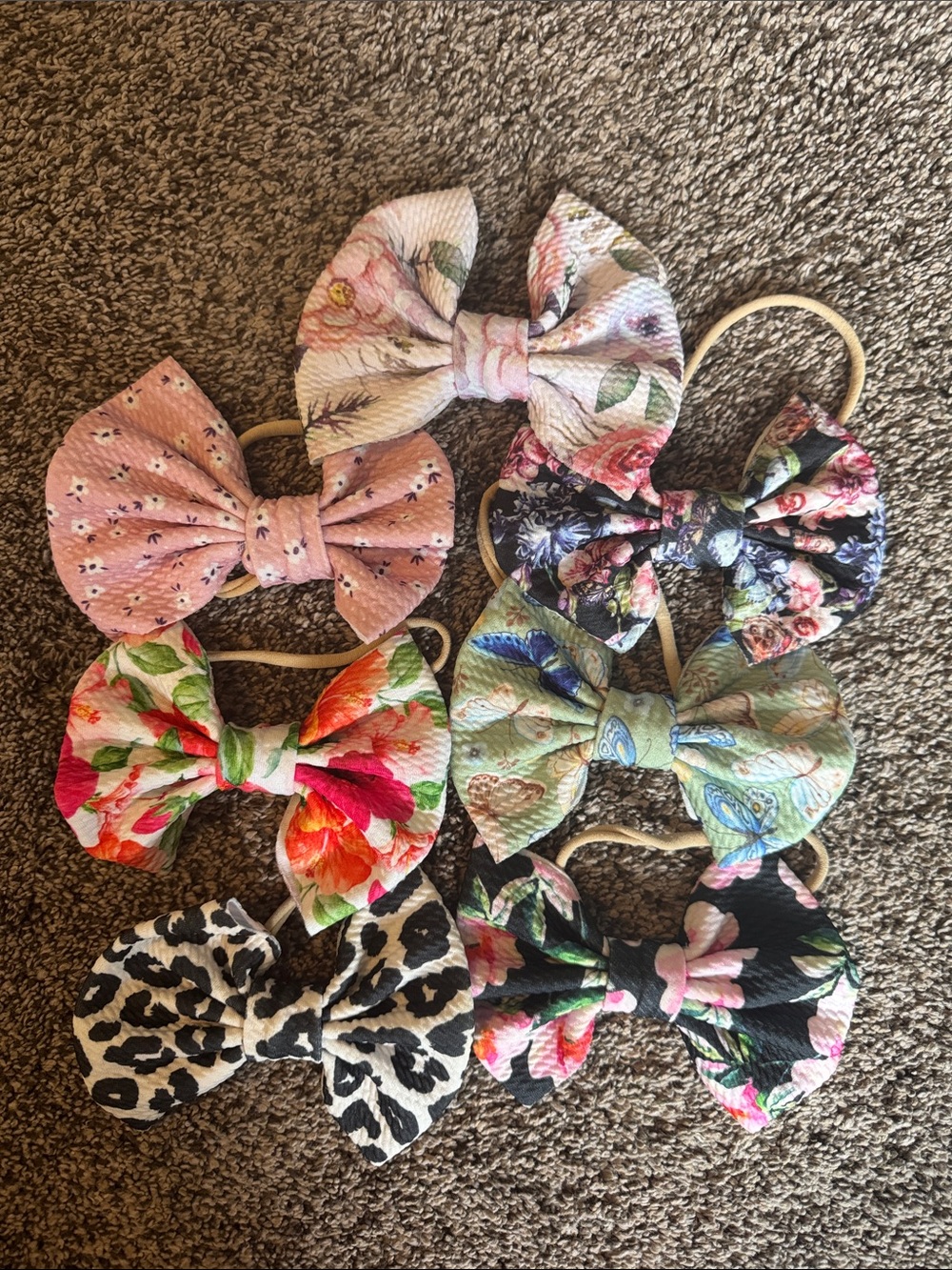 Posh Peanut Floral Bow Hair Tie Set in Pink, Black, Green, Cream, Blue